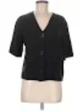 Topshop Short Sleeve Black Linen Like Cardigan Sz 8